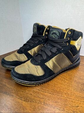 VERY Retro Pony City Wings Cosmo Hi Shiny Gold Suede High-top Sneakers Womens 6